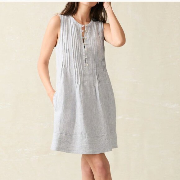 Faherty Isha Dress Blue Mini Stripe Size Large with Pockets! - Picture 1 of 6